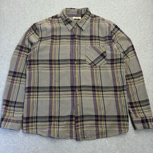 Anchor Blue Men’s Large Plaid Flannel Button Up Shirt Gray Purple Yellow